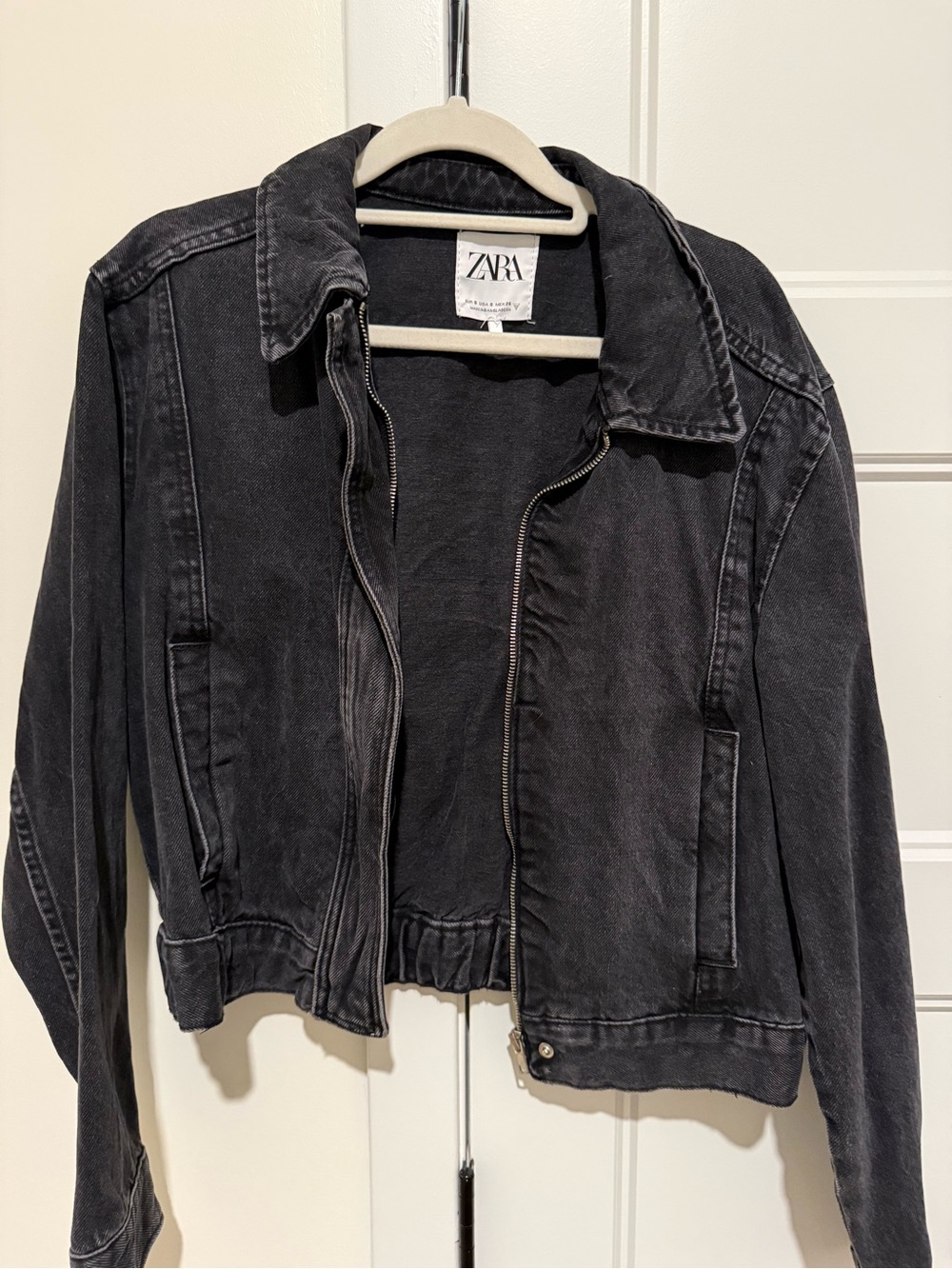 ZARA Black Washed Denim Zip Jacket